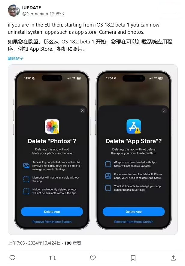 丹徒苹果手机维修分享iOS 18.2 支持删除 App Store 应用商店 