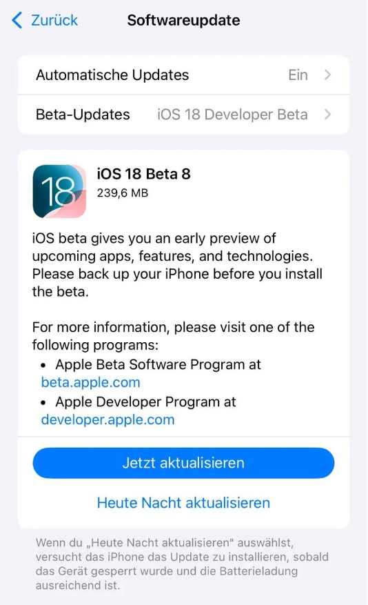 丹徒苹果手机维修分享苹果 iOS / iPadOS 18 开发者预览版 Beta 8 发布 